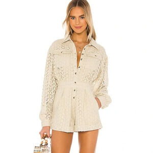 Song Of Style Revolve Winslet Long Sleeve Button Up Eyelet Lace Romper A6